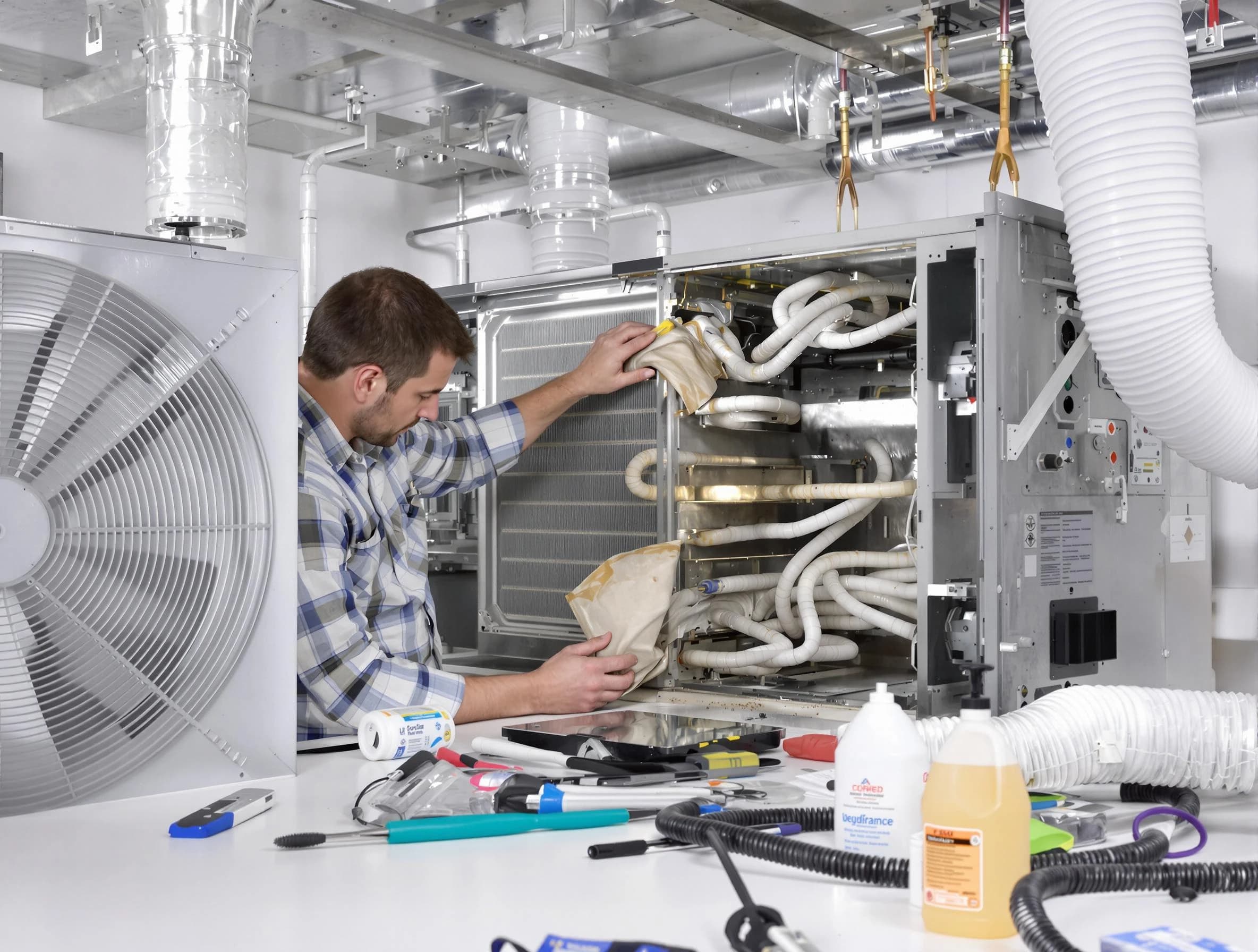 Harrison Air Duct Cleaning specialist performing precision AC coil cleaning in Harrison