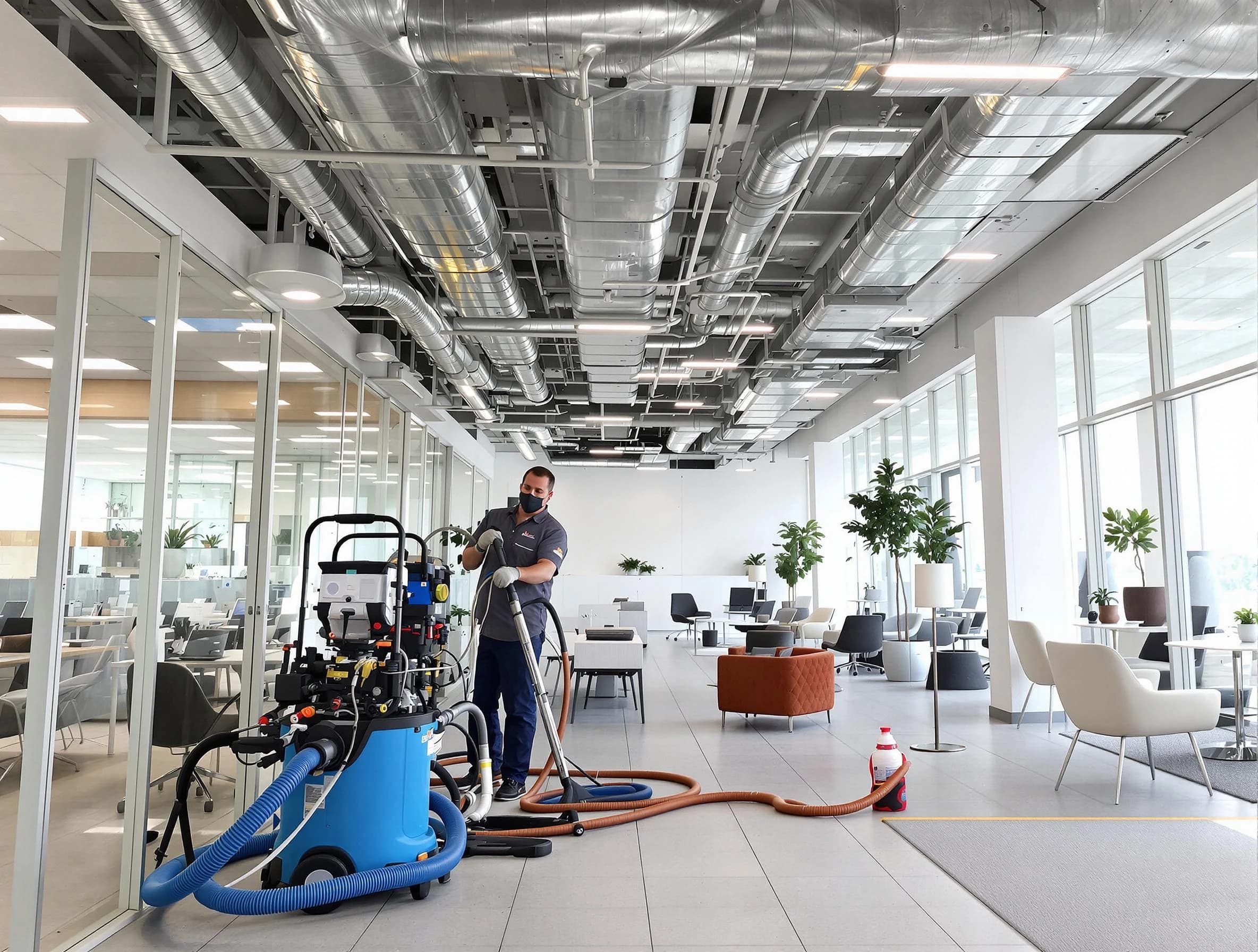 Harrison Air Duct Cleaning team conducting comprehensive commercial duct cleaning at a business location in Harrison