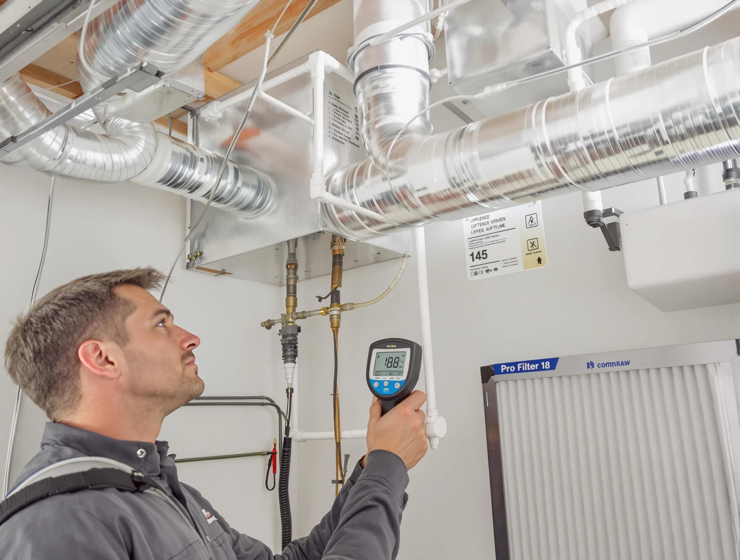 Harrison Air Duct Cleaning expert conducting detailed filter system inspection using diagnostic tools in Harrison