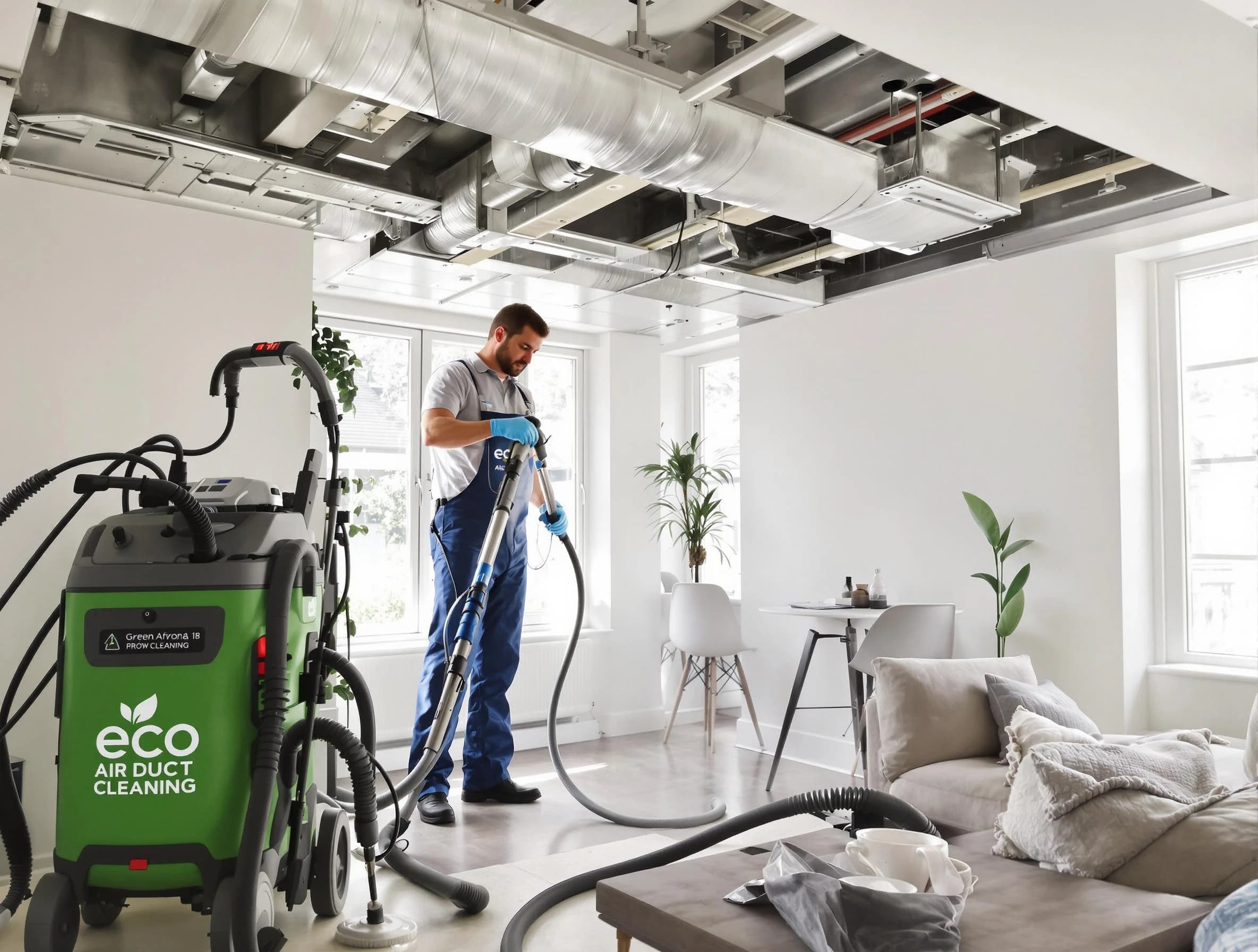Harrison Air Duct Cleaning technician performing eco-friendly duct cleaning using sustainable methods in Harrison