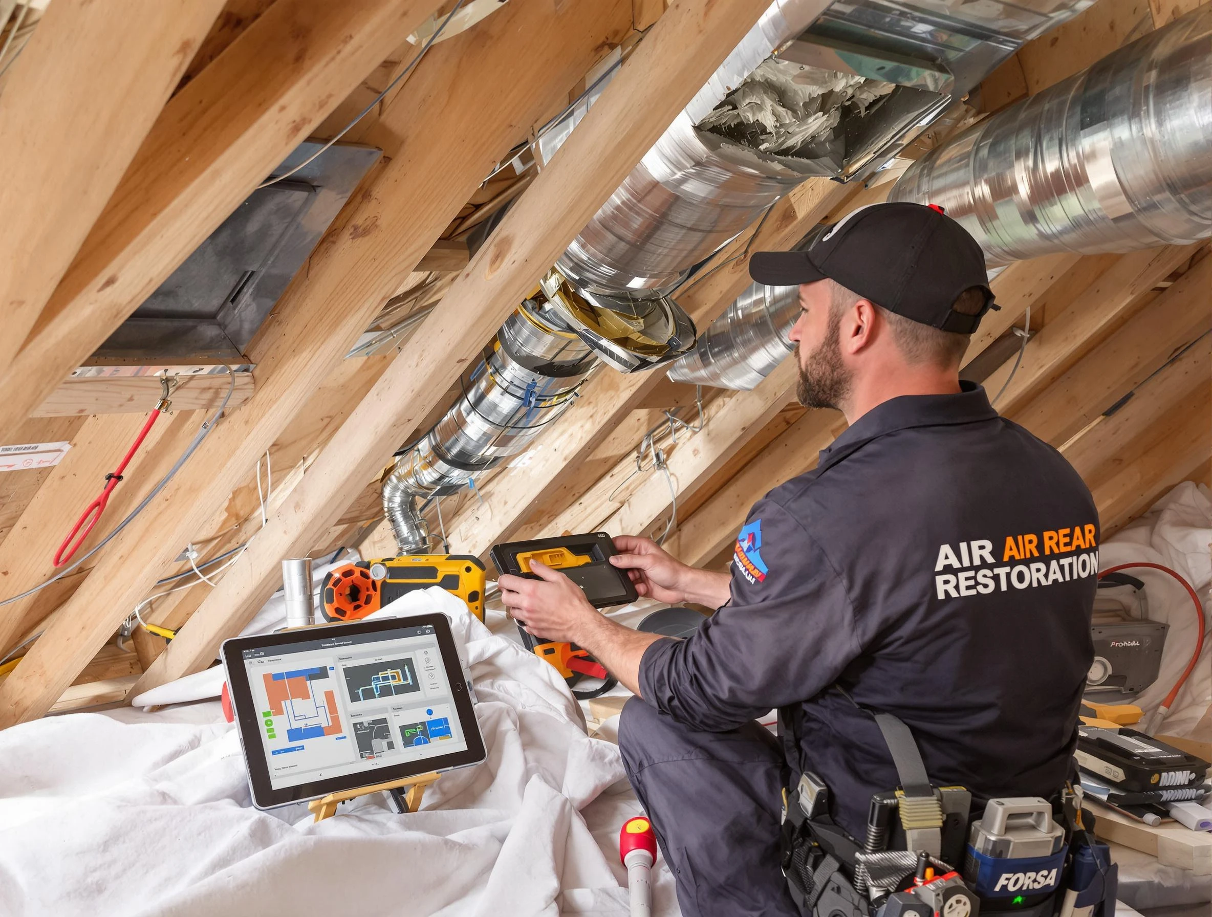 Harrison Air Duct Cleaning technician performing precise duct repair work in Harrison