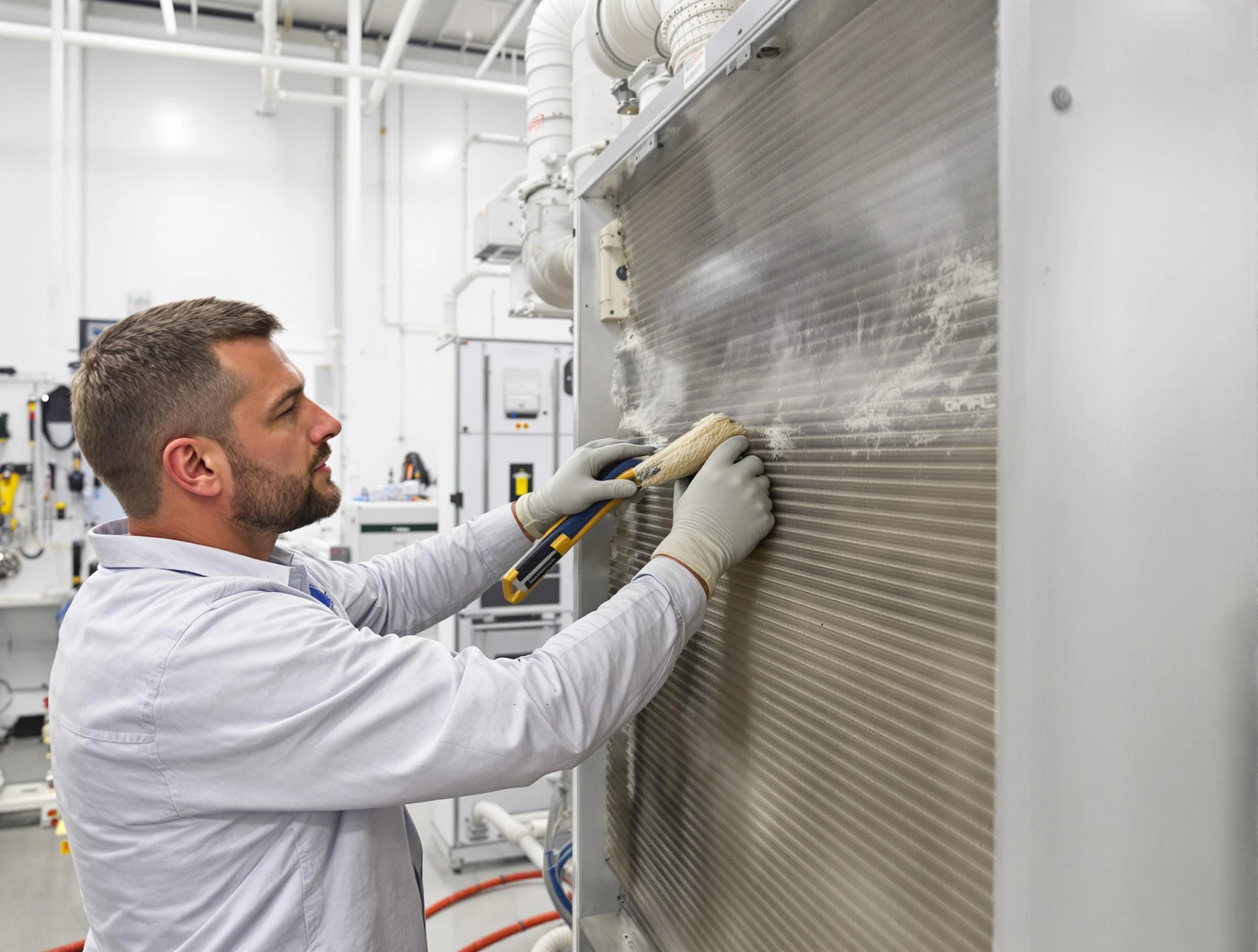 Harrison Air Duct Cleaning technician performing precision commercial coil cleaning at a Harrison business
