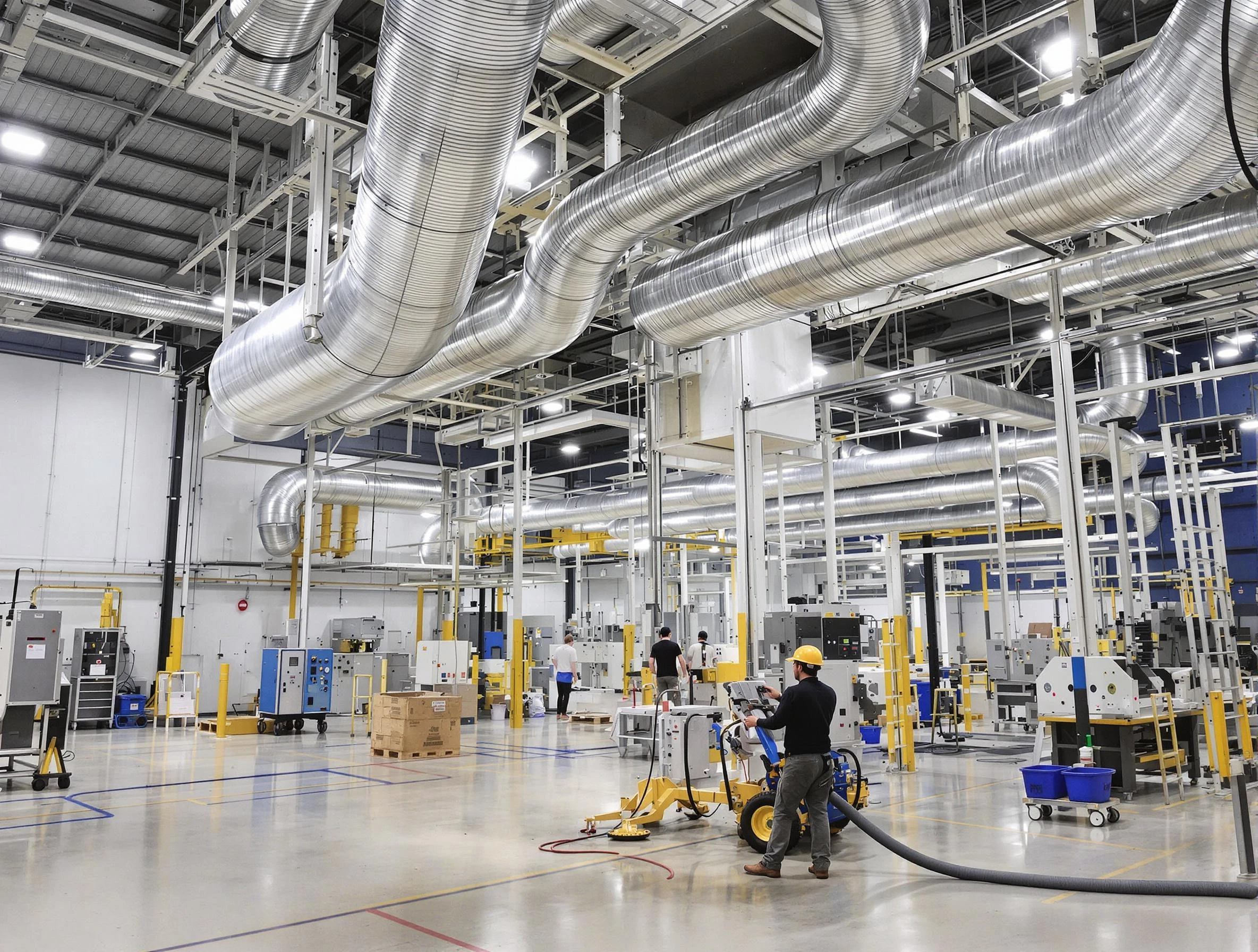 Harrison Air Duct Cleaning team performing comprehensive industrial duct cleaning at a large facility in Harrison